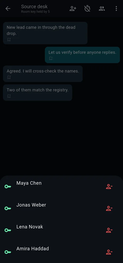 Group members, each with a key icon for their sender key