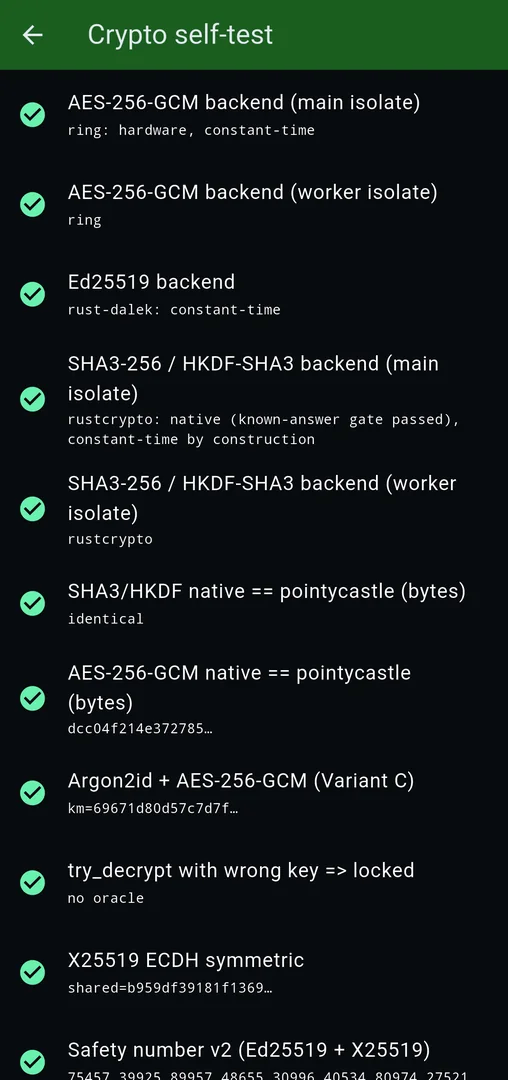 Crypto self-test with all checks passing