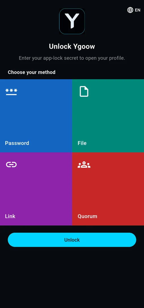 App-lock with password, file, link and quorum methods